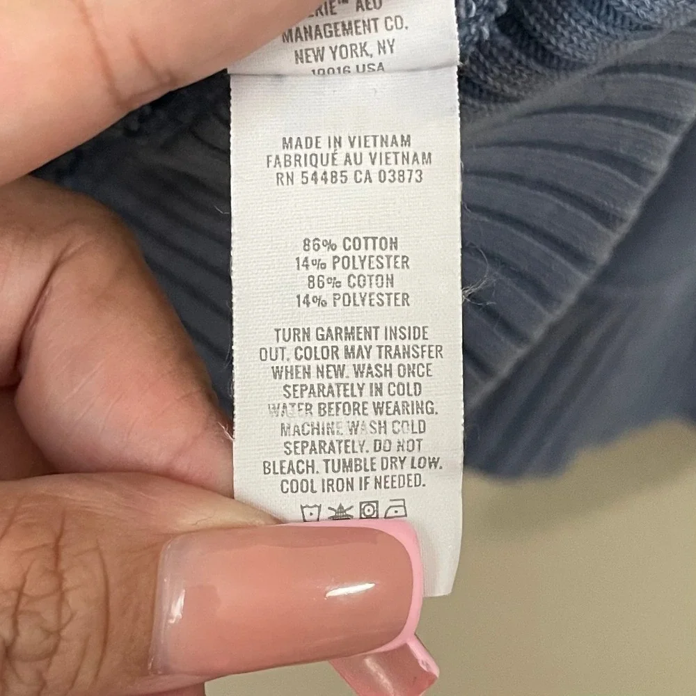 Aerie Sweatshirt Womens Large Blue Oversized Quarter Zip Ribbed Trim Cozy Cotton - Picture 10 of 11